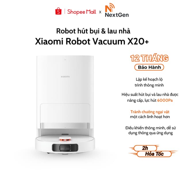 Robot hút bụi lau nhà Xiaomi Vacuum X20+/X20 Plus - Lực hút 6000Pa - Chính Hãnh Bảo Hành 12 Tháng - Ảnh 9