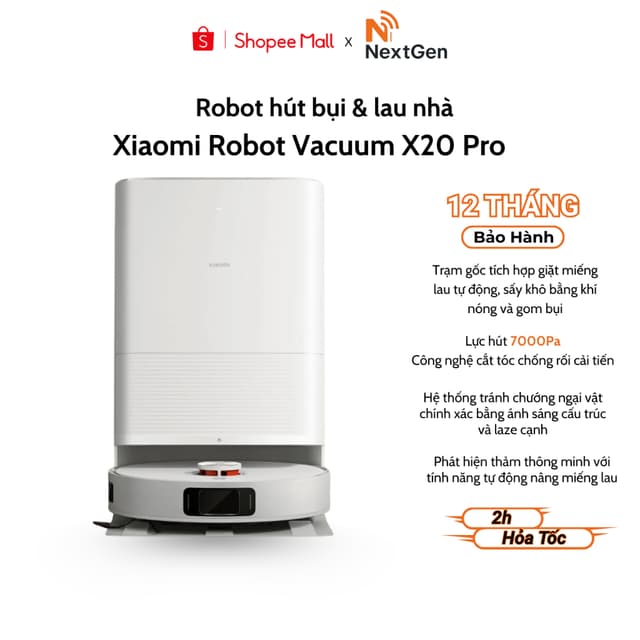 Robot hút bụi lau nhà Xiaomi X20 Pro - Lực hút 7000Pa - Trạm sạc đa năng - Sấy khô giẻ bằng khí nóng - Ảnh 1