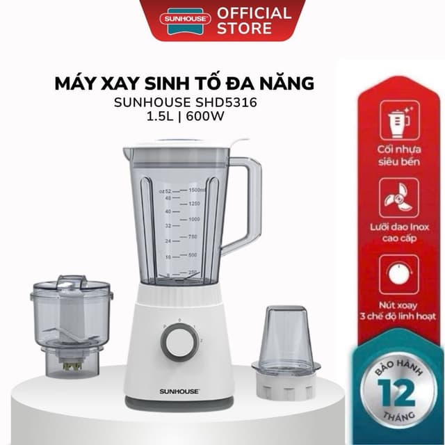 Máy Xay Sinh Tố Đa Năng Sunhouse SHD5316 - Bảo Hành 12 Tháng, 2 Chế Độ Xay, 1 Chế Độ Nhồi Linh Hoạt - Ảnh 12