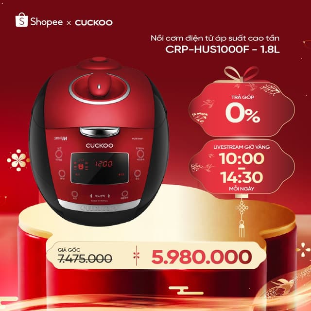 Nồi cơm điện tử áp suất cao tần Cuckoo 1.8 lít CRP-HUS1000F màu đỏ- lòng nồi chống dính cao cấp phủ Xwall Black - Ảnh 9