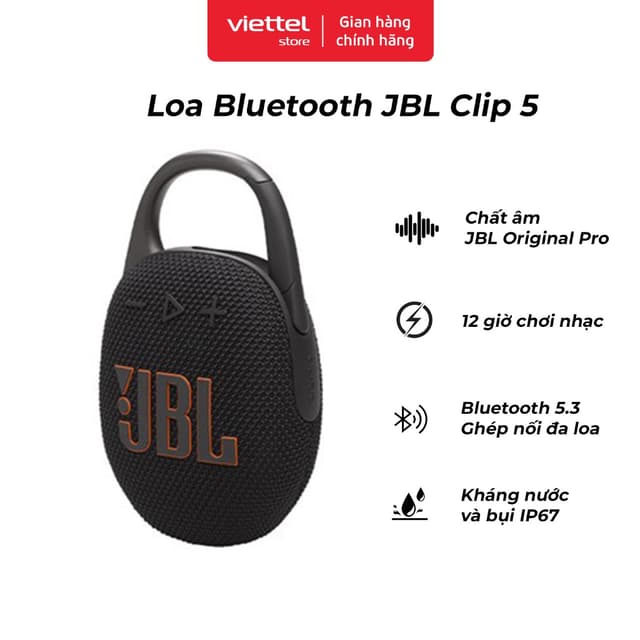 Loa Bluetooth JBL Clip 5 Chính hãng | Đa Màu Sắc | Ghép Nối Đa Loa | Bluetooth 5.3 - Ảnh 8