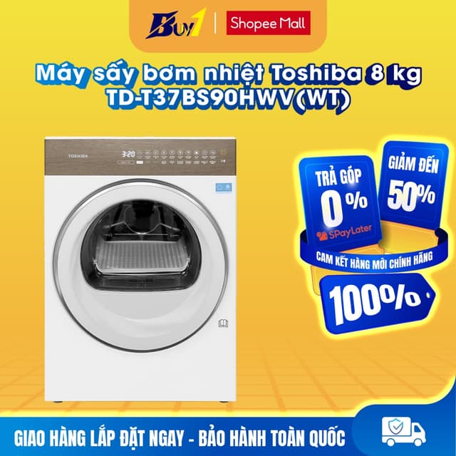 TD-T37BS90HWV(WT) - Máy sấy bơm nhiệt Toshiba 8 kg TD-T37BS90HWV(WT) - Hàng chính hãng - Ảnh 2