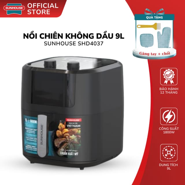 Nồi Chiên Không Dầu 9L Sunhouse SHD4037 - Dung Tích 9 Lít - Công Suất Mạnh 1800W - Bảo Hành 12 Tháng - Ảnh 9