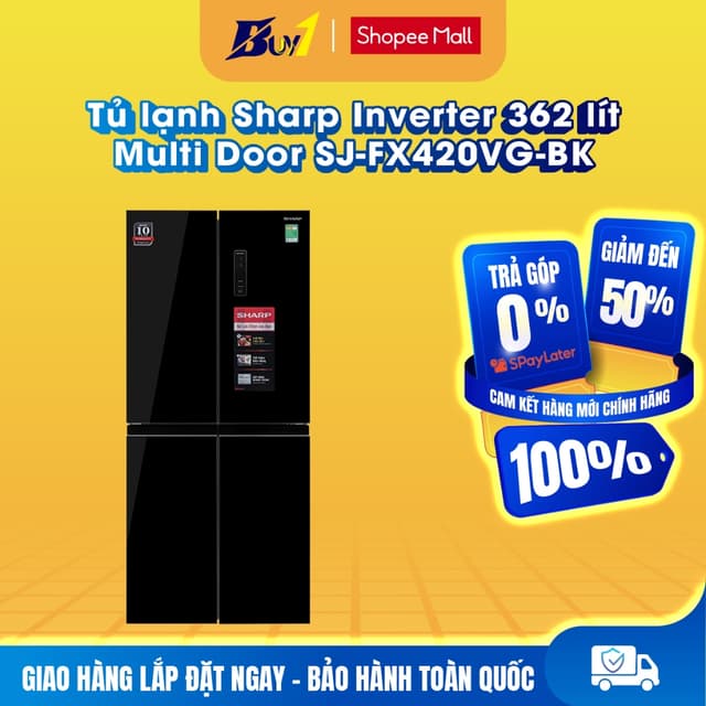 SJ-FX420VG-BK - Tủ lạnh Sharp Inverter 362 lít Multi Door SJ-FX420VG-BK - Hàng chính hãng - Ảnh 2