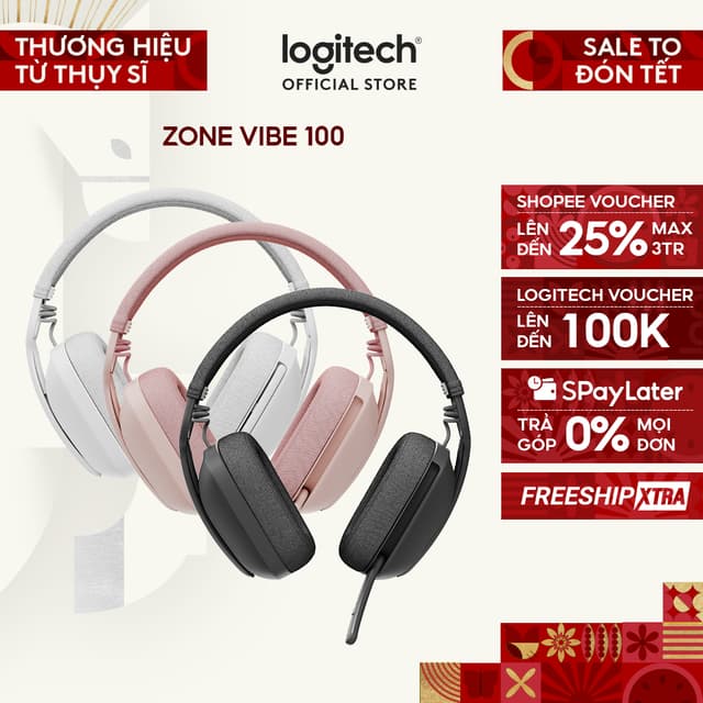 Tai nghe không dây Logitech Zone Vibe 100 - Nhẹ, micrô khử ồn, Bluetooth đa điểm, Google Meet, Zoom - Ảnh 9