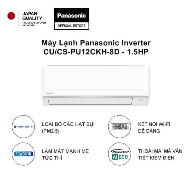 [ELPN2TU GIẢM TỐI ĐA 2TR] Máy Lạnh Panasonic Inverter CU/CS-PU12CKH-8D - 1.5HP - Một chiều - Lọc bụi nanoeG - Wifi - Ảnh 7