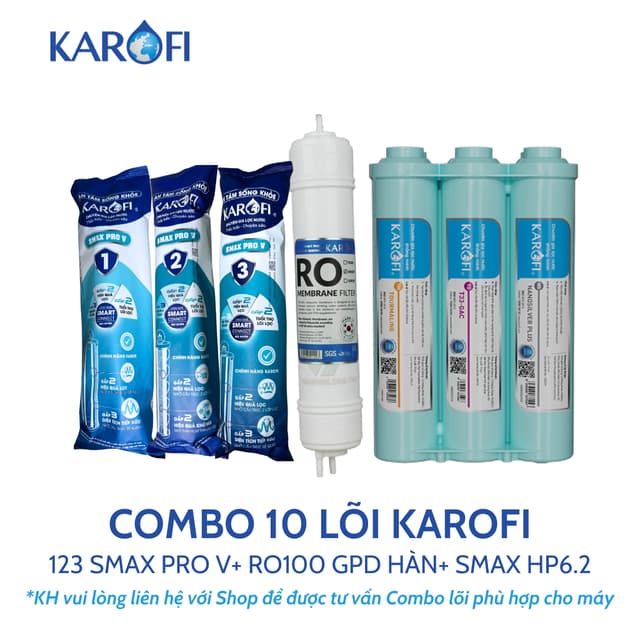 Bộ 10 lõi lọc nước Karofi gồm 123 Smax Pro V, Màng Ro Hàn 100GPD, bộ lọc chức năng Smax HP 6.2 cho model KAQ-X16 - Ảnh 12