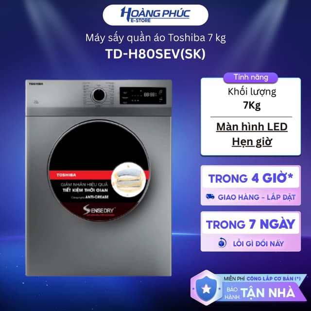TD-H80SEV(SK) - Máy Sấy Thông Hơi 7 Kg Toshiba TD-H80SEV {Toàn Quốc} - Ảnh 10