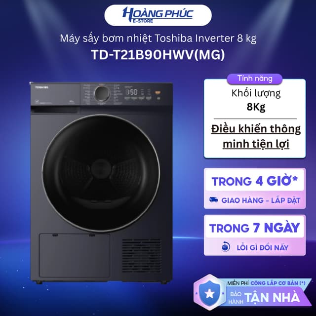 TD-T21B90HWV(MG) - Máy sấy bơm nhiệt Toshiba 8 kg TD-T21B90HWV {Toàn Quốc} - Ảnh 10
