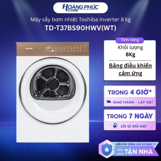 TD-T37BS90HWV(WT) - Máy sấy bơm nhiệt Toshiba 8 kg TD-T37BS90HWV {Toàn Quốc} - Ảnh 7