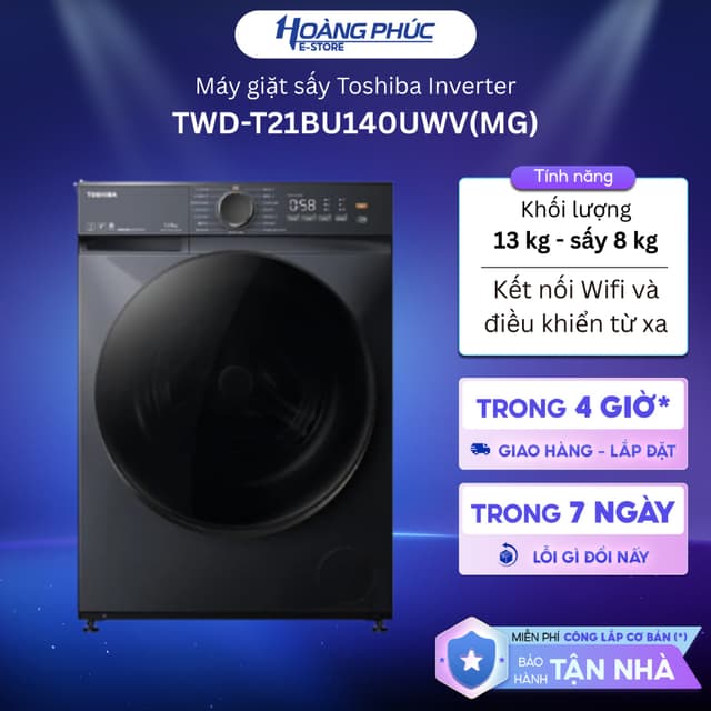 Máy Giặt Sấy Toshiba Inverter Giặt 13 Kg - Sấy 8 Kg TWD-T21BU140UWV(MG) {Toàn Quốc} - Ảnh 1