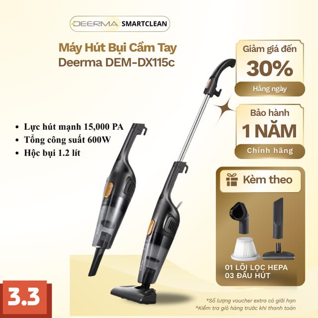 Máy Hút Bụi Deerma DX115C (600W) Hút Bụi Cầm Tay Mini Lõi Lọc Dễ Vệ Sinh, 3 Đầu Hút Đa Năng BH 1 năm - Ảnh 9