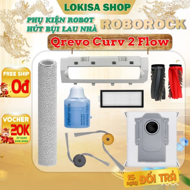 Phụ kiện robot hút bụi Roborock Qrevo Curv 2 Flow - Khăn lau, màng lọc, chổi cạnh, thay thế cho robot Qrevo Curv 2 Flow - Ảnh 4