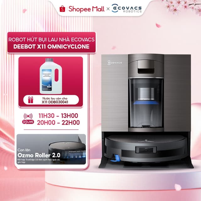 Robot hút bụi lau nhà Ecovacs DEEBOT X11 OmniCyclone - Lực hút 19.500Pa - AI Stain Detection 2.0 - ZeroTangle 3.0 - Ảnh 12