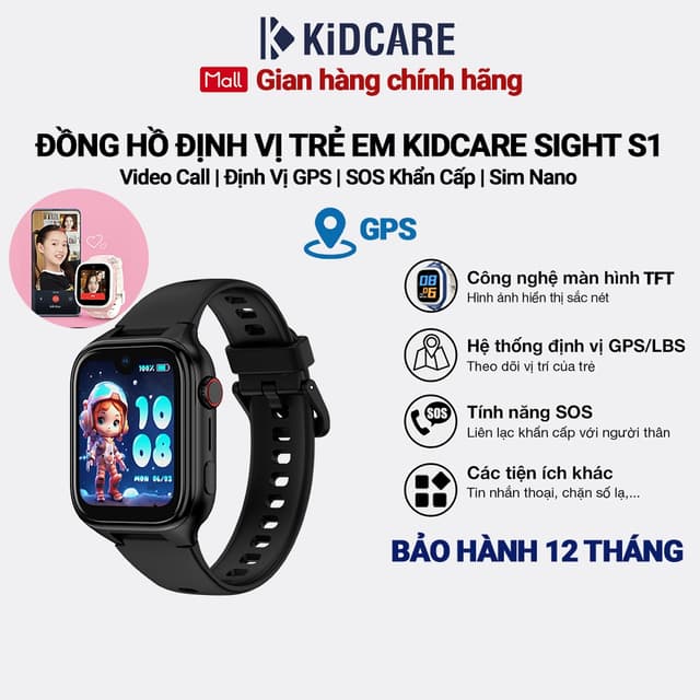 [MỚI] Đồng hồ định vị trẻ em Kidcare Sight S1 gọi video call |Định vị GPS| Quan sát từ xa - Màu đen - Ảnh 3