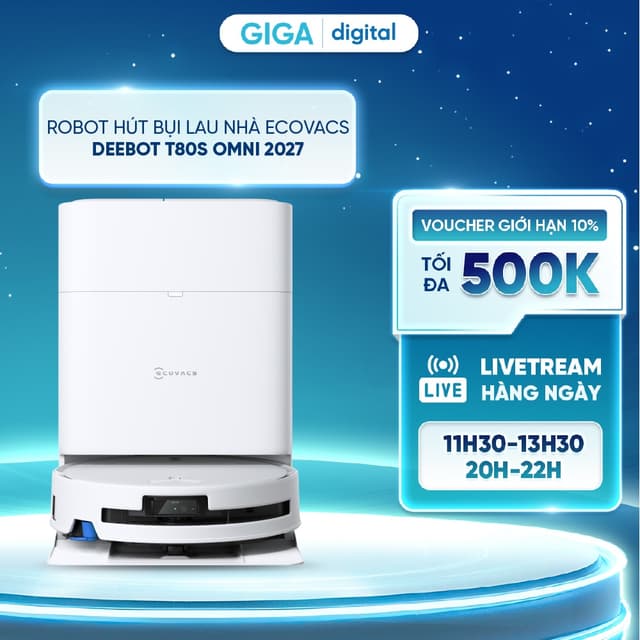 Robot hút bụi lau nhà Ecovacs Deebot T80S Omni 2027 - OZMO ROLLER 2.0 - 24.800Pa - Giặt và sấy nóng con lăn - BH 2 năm - Ảnh 7