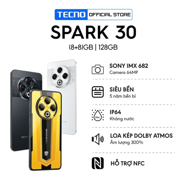 Điện thoại TECNO SPARK 30 (8+8)GB/128GB - Siêu bền | Loa kép 300% | Camera 64MP | NFC | Thiết Kế Transformers - Ảnh 5