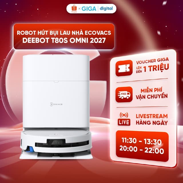 Robot hút bụi lau nhà Ecovacs Deebot T80S Omni 2027 - OZMO ROLLER 2.0 - 24.800Pa - Giặt và sấy nóng con lăn - BH 2 năm - Ảnh 2