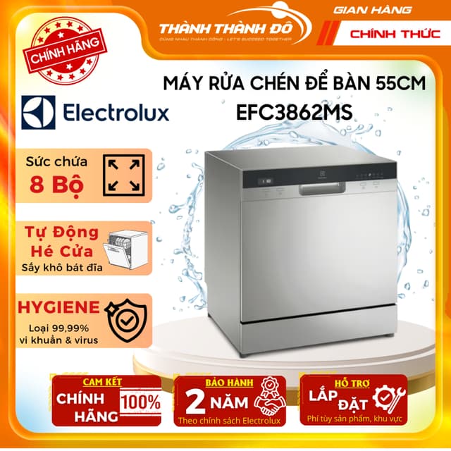 [CHÍNH HÃNG] [NEW 2025 ] Máy Rửa Bát Mini Electrolux 8 bộ EFC3862MS, tự động mở cửa, sấy khô, Tự động vệ sinh - Ảnh 6