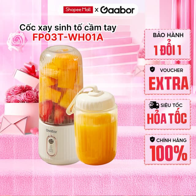 Cốc xay sinh tố cầm tay Gaabor FP03T-WH01A pin sạc tiện lợi 350ml + 280ml dùng cho gym văn phòng - Ảnh 7