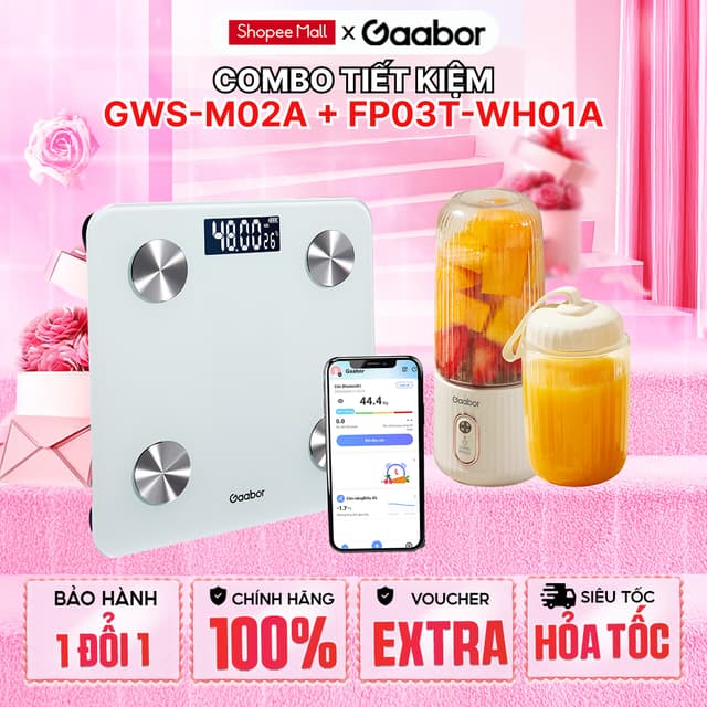 Combo Gaabor 279 Cân sức khỏe điện tử thông minh GWS-M02A và máy xay sinh tố cầm tay FP03T-WH01A - Ảnh 3