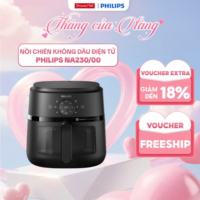 Nồi Chiên Không Dầu Điện Tử Philips NA230/00; NA231/00 6.2 Lít 1700W Cửa Sổ Kính - Hàng Chính Hãng - Ảnh 7