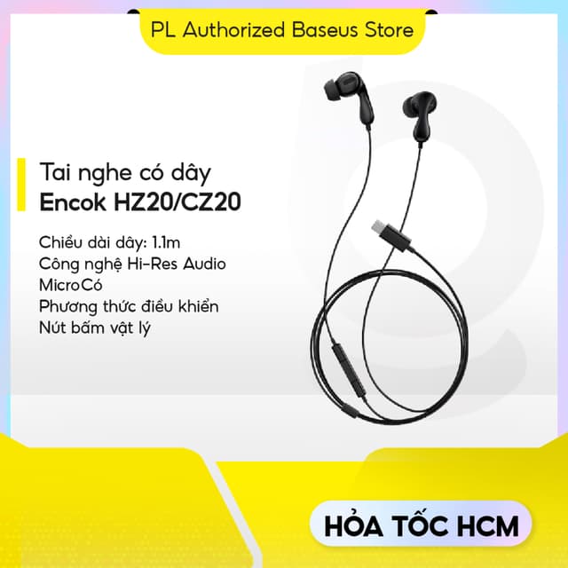 Tai nghe có dây Baseus Encok HZ20/CZ20 cổng jack 3.5mm/Type C thiết kế bền nhẹ đa thiết bị - Ảnh 1