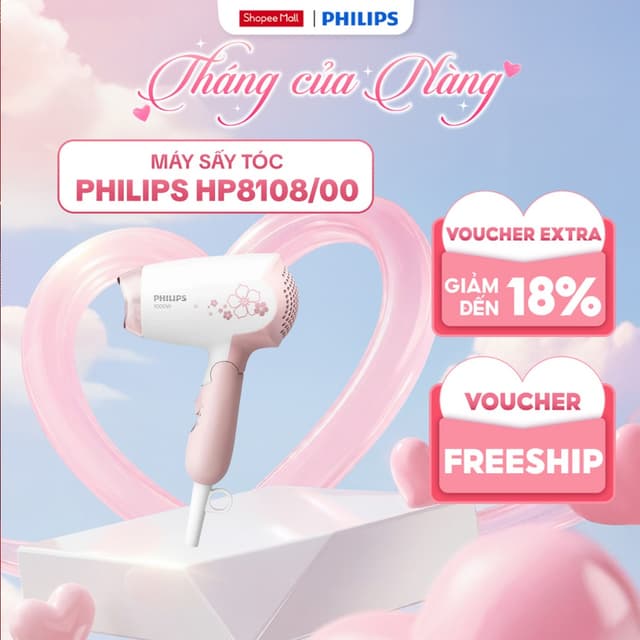 Máy Sấy Tóc Philips HP8108/00 1000W Nhỏ Gọn Chính Hãng Bảo Hành 24 Tháng (77 x 114 x 220 mm) - Ảnh 6