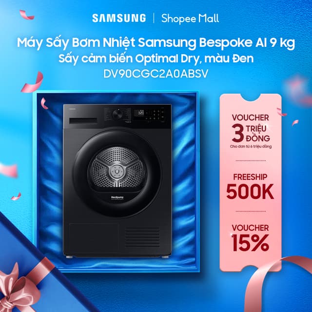 Máy Sấy Bơm Nhiệt Samsung Bespoke AI 9 kg DV90CGC2A0ABSV - Sấy cảm biến Optimal Dry, màu Đen - Ảnh 9