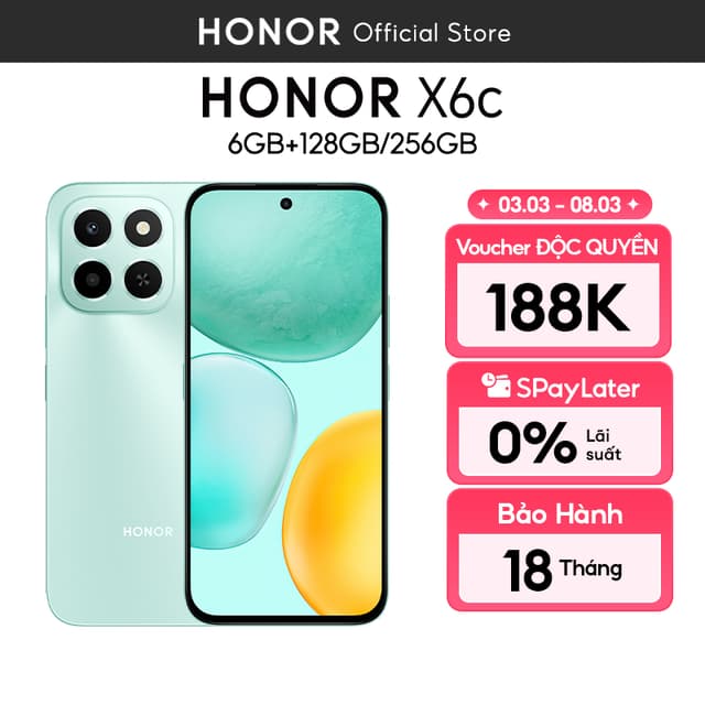 Điện Thoại Di Động Honor X6c 6GB + 128GB/256GB | Pin 5300mAh | Camera 50MP| NFC | Kháng nước IP64 | BH 18 Tháng - Ảnh 7