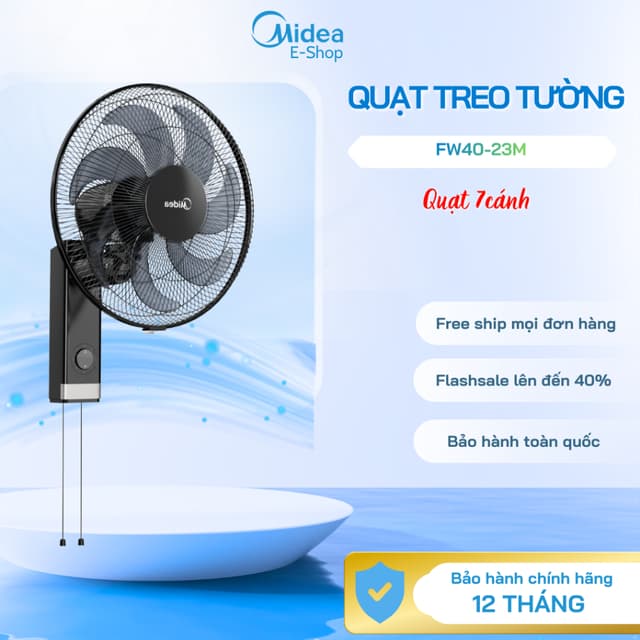 Quạt Treo Tường Midea FW40-23M 7 Cánh 50W | 3 Tốc Độ Gió, Gió Mạnh Êm - Ảnh 1