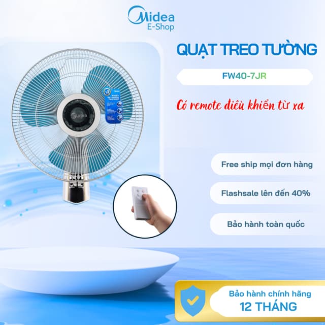 Quạt Treo Tường 3 Cánh Midea FW40-7JR | Công Suất 55W, 3 Cấp Gió, Có Remote Điều Khiển Từ Xa - Ảnh 3