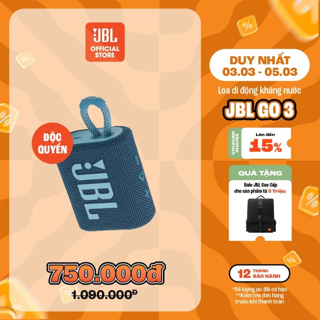 Loa Bluetooth JBL GO 3 Công Suất 4.2W Nghe Nhạc Tới 5h Chống Nước IP67 Kết Nối Bluetooth 5.1 - Ảnh 11