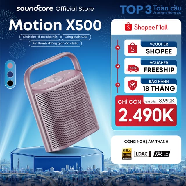 Loa bluetooth soundcore Motion X500 | Chống nước IPX7 | Công suất 40W - Ảnh 2