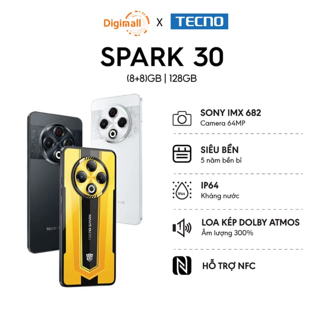 Điện thoại TECNO SPARK 30 (8+8)GB/128GB Siêu bền Loa kép 300% Camera 64MP NFC Thiết Kế Transformers - Ảnh 2