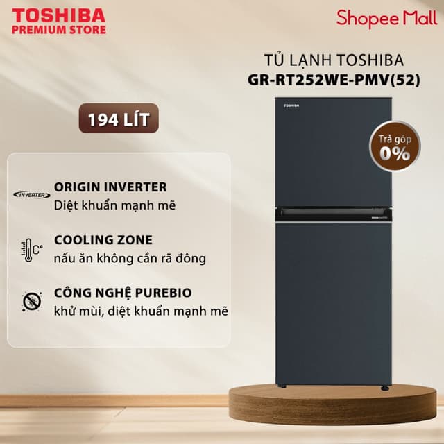 Tủ Lạnh Inverter 194 Lít Toshiba GR-RT252WE-PMV(52) - Tủ Lạnh 2 Canh Tiết Kiệm Điện - Ngăn Cooling Zone - Ảnh 10