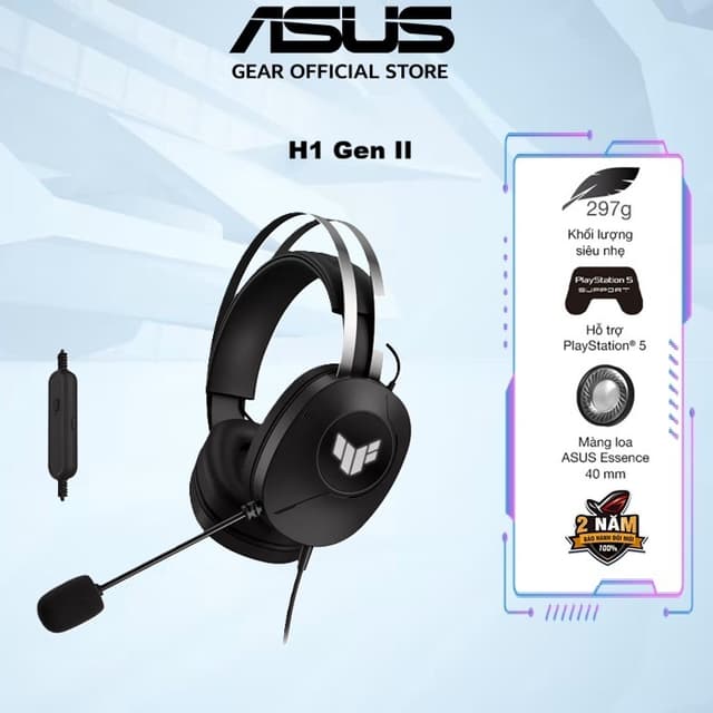 Tai nghe gaming có dây Asus TUF Gaming H1 Gen II, âm thanh vòm ảo 7.1, micrô được chứng nhận TeamSpeak - Ảnh 12