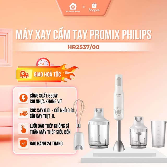 Máy xay cầm tay Philips HR2531/00, HR2534/00, HR2537/00 - Công suất 650W, Cốc xay nhựa 0.5L, Bảo hành 2 năm - Ảnh 9