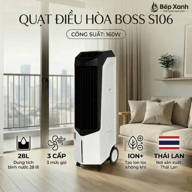 [CHÍNH HÃNG] Quạt điều hòa Boss S106 - 28 lít - 160W - Phòng 30 - 35m² - Ảnh 2