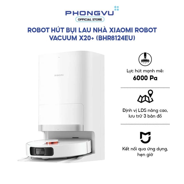 Robot hút bụi lau nhà Xiaomi Robot Vacuum X20+ (BHR8124EU) - Hút & Lau 2-in-1, Tự Giặt Mop, Lập Bản Đồ LDS, Hút 6000Pa - Ảnh 7