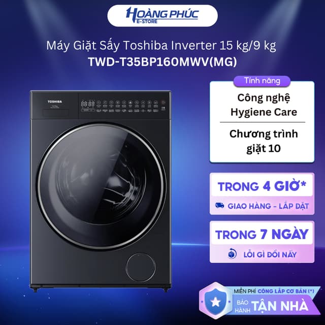 Máy Giặt Sấy Toshiba Inverter Giặt 15 kg - Sấy 9 kg TWD-T35BP160MWV(MG) {Ship HCM 0Đ} - Ảnh 8