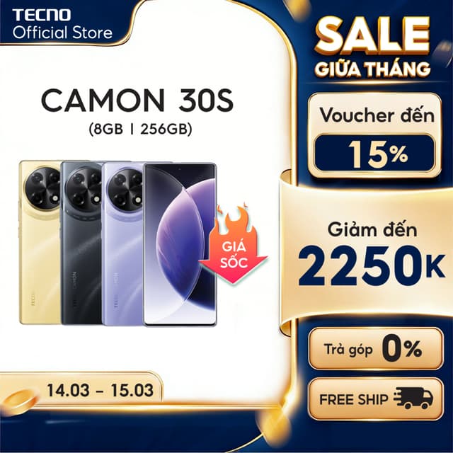 Điện thoại di động Tecno Camon 30S 8GB/256GB - Helio G100 | 5000mAh |Sạc nhanh 33W |Chính hãng - Ảnh 9