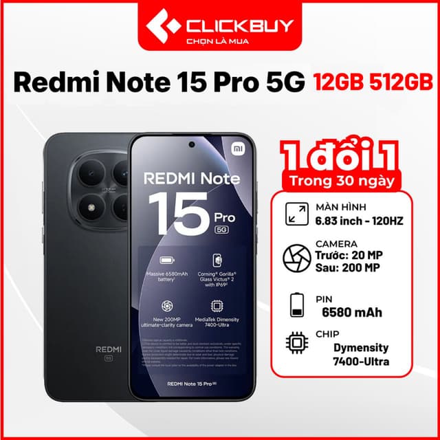Điện thoại Xiaomi Redmi Note 15 Pro 5G 12GB 512GB chính hãng - Ảnh 1
