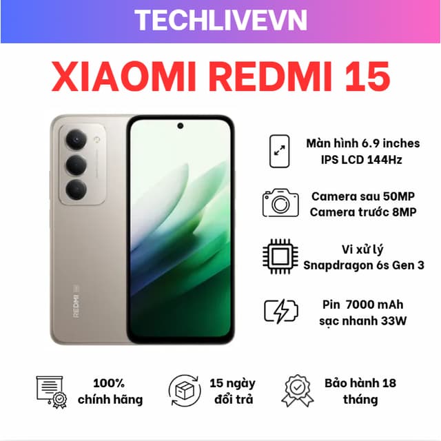 Điện Thoại Xiaomi Redmi 15 5G 8GB/256GB - Hàng Chính Hãng - Ảnh 1