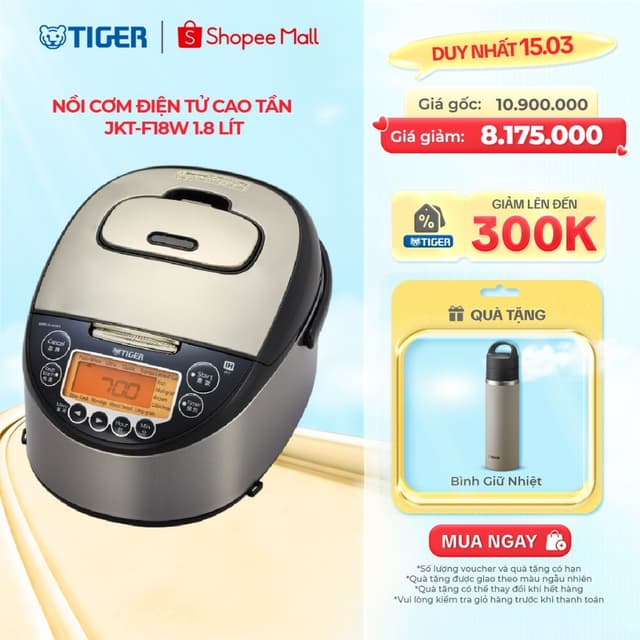 Nồi Cơm Điện Tử Cao Tần Tiger JKT-F18W 1.8 lít - Hàng chính hãng - Ảnh 3