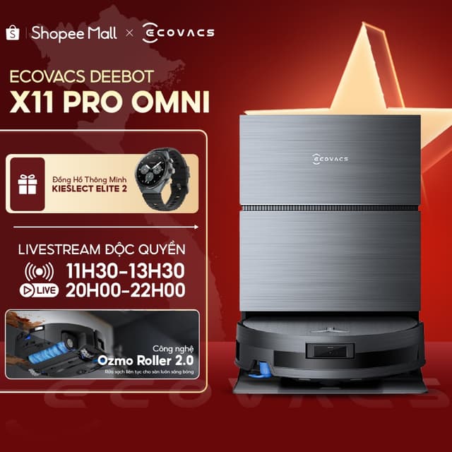 Robot hút bụi lau nhà Ecovacs DEEBOT X11 Pro Omni - Lực hút 19.500Pa - Pin 6400mAh - Thiết kế siêu mỏng 98mm - BH 2 năm - Ảnh 4