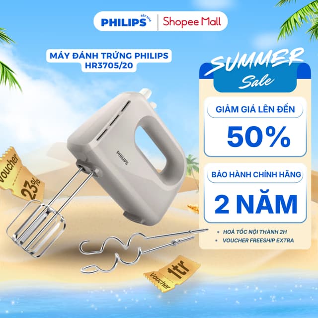 Máy Đánh Trứng PHILIPS HR3705/20 (300W) Máy Đánh Trứng Cầm Tay, Trộn Bột, Đánh Kem, 5 Chế Độ - Ảnh 8