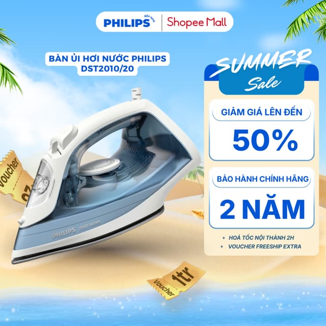 Bàn Ủi Hơi Nước PHILIPS DST2010/20 (2000W) Mặt đế chống dính, Nút trượt xả cặn, Ngăn rỉ giọt nước - Ảnh 6