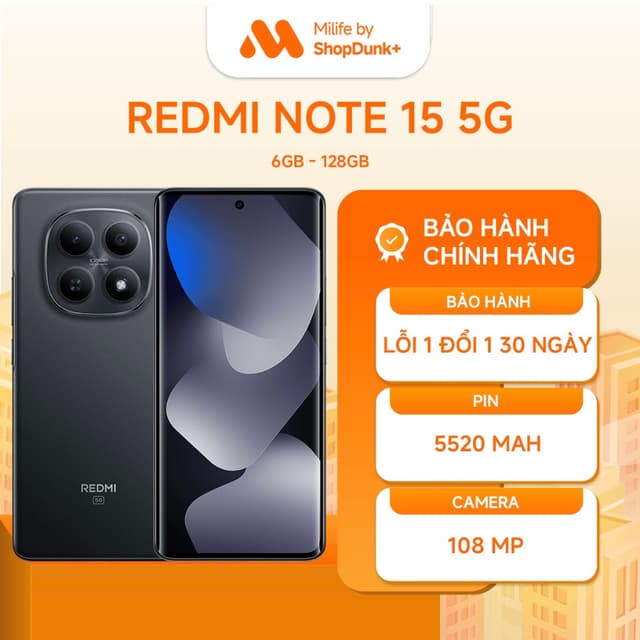 Điện Thoại Xiaomi Redmi Note 15 5G 6GB 128GB Chính Hãng BH 18 Tháng - Ảnh 1