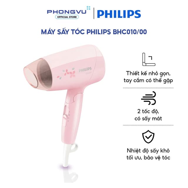 Máy Sấy Tóc Philips BHC010 - 1200W - Chế Độ ThermoProtect - Tay Cầm Gập Gọn - Bảo Hành 24 Tháng - Ảnh 5